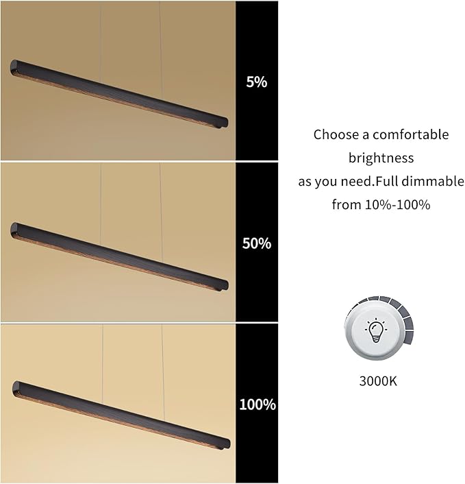 YISDESIGN Modern Linear LED Chandelier, 31" Wall-Dimmable Pendant Light Kitchen Island Light with Wood & Aluminum, 19W LED Pendant Light for Dining Room, Office, 100-240V, CRI>90 Black