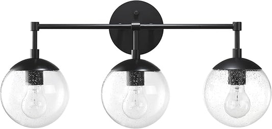 Design House Gracelyn 3-Light Dimmable Bathroom Vanity Light, Seeded Glass, Matte Black, 24.03 in W x 8 in D x 11.65 in H, 588889-BLK