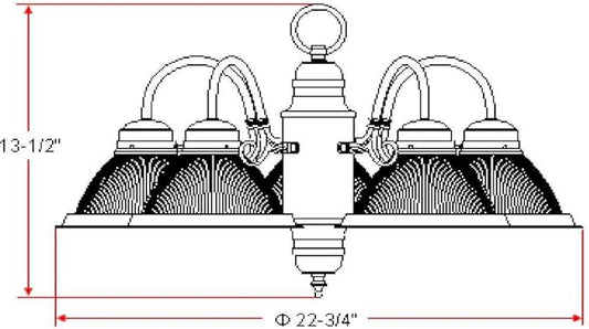 Design House 500546 Millbridge Traditional 5-Light Indoor Dimmable Chandelier with Clear Ribbed Glass Shades for Entryway Foyer Dining Room, Polished Brass