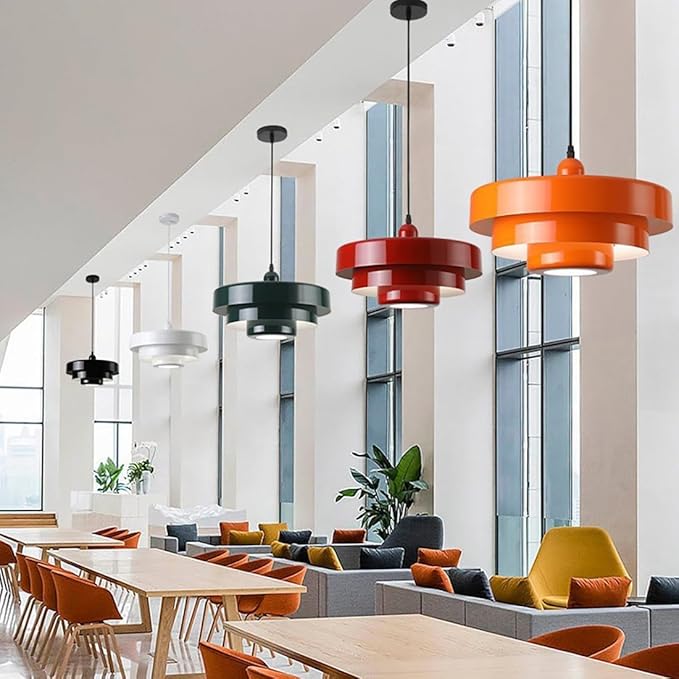2-Pack Industrial Pendant Lights, 13.8 Inch Vintage White Metal Dome Hanging Lights for Kitchen Island, Mid Century Modern Ceiling Fixtures for Restaurant, Aisle