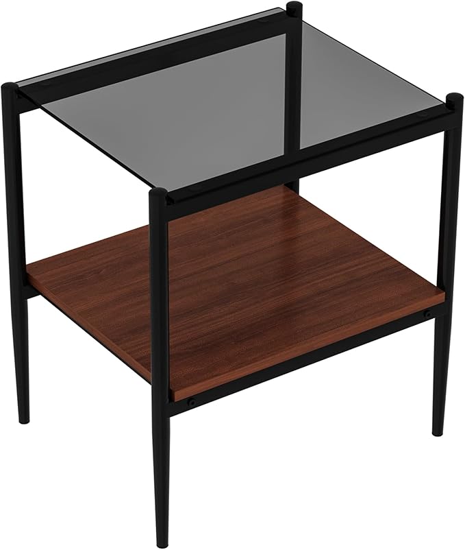 Set of 2 Glass End Table, 2-Layer Glass Living Room Table, Modern Tea Table Side Tables for Home Office Furniture