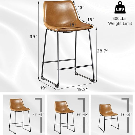 LEMBERI 30 inch Bar Stools Set of 3, Modern Counter Height Bar Stools, Faux Leather Barstool with Back and Metal Leg, Armless Bar Chairs for Kitchen Island (Whisky, 3pcs 30")