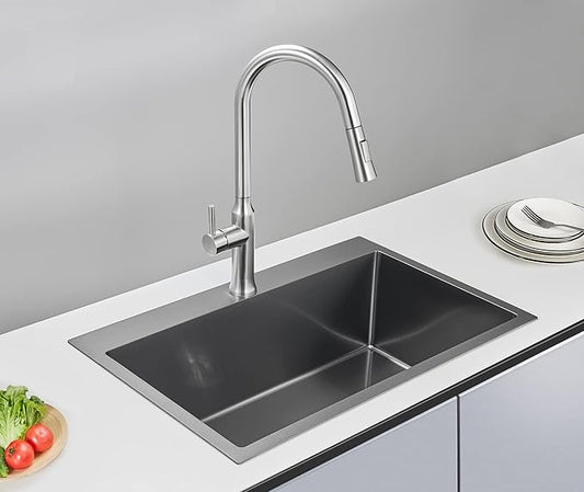 28x18 inch Drop in Kitchen Sink Black - 18 Gauge Top mount Bar Sink Single Bowl, 9 inch Deep T304 Stainless Steel Overmount Sinks Handmade with Strainer