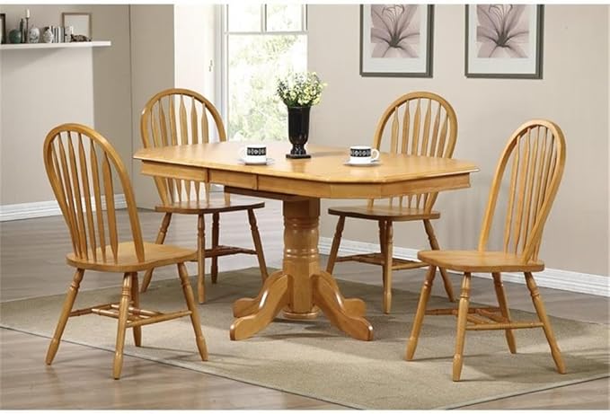 Pemberly Row Arrowback Dining Side Chair, Set of 2, Solid Wood Construction, Light Oak Finish, 38 in Tall, Ergonomic Shield Seat, Farmhouse Style Kitchen or Dining Room Seating
