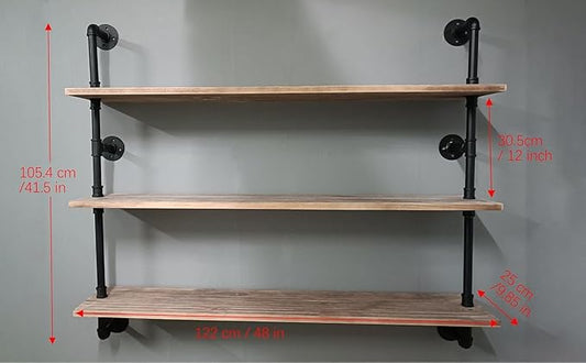 HDDFER Floating Shelves,Wall Mounted Rustic Wood Shelf,Pipe Shelves,Industrial Pipe Shelving with Real Wood Planks 48 inch Industrial Wall Shelves Hanging Bookshelf Farmhouse Kitchen Bar Shelving