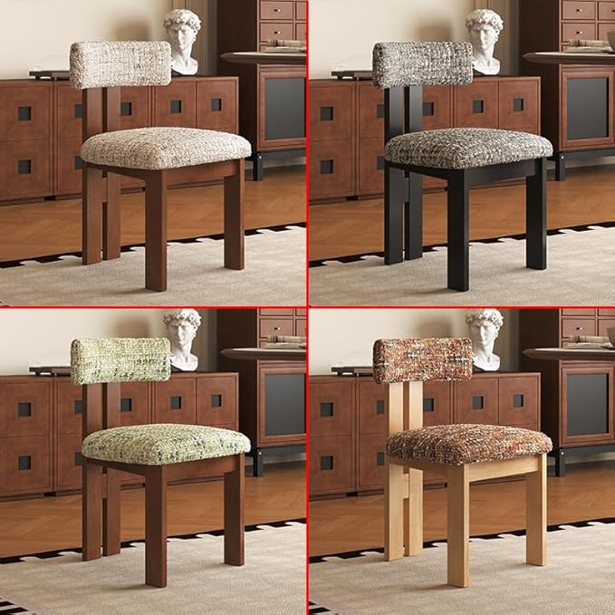 Mid Century Modern Dining Chairs Set of 4 Upholstered Linen Fabric Dinner Chair with Curved Backrest Wood Legs Farmhouse Dinning Room Chairs for Bedroom Living Room Kitchen Orange Floral Chenille