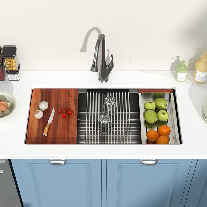 36 Undermount Black Kitchen Sink Workstation 16 Gauge Stainless Steel 9 In Deep Kitchen Sinks with Practical Accessories