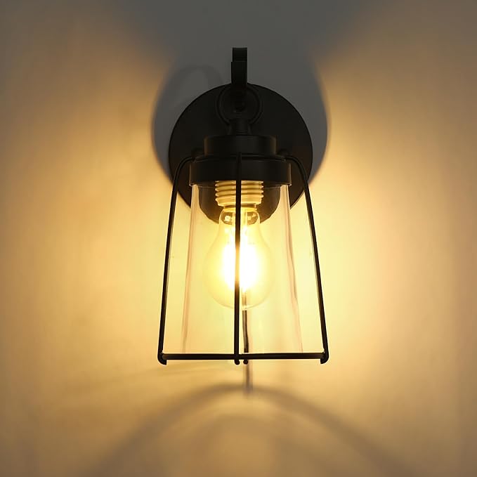 Black Outdoor Wall Sconces, Farmhouse Exterior Wall Mounted Light with Clear Glass Water Proof Outdoor Porch Lights for Patio, Gazebo, Entryway