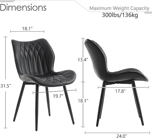 Kidol & Shellder Dining Chairs Set of 2, PU Leather Upholstered Kitchen Chairs with Back Armless, Mid Century Modern Side Chair for Dining Room, Living Room, Lounge, Restaurant, Black