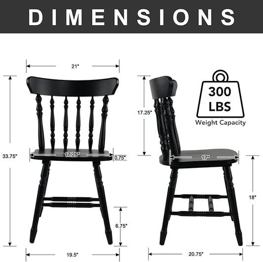 chairus Vintage Black Dining Chairs Set of 4, Farmhouse Windsor Wooden Dining Room Chairs with Turned Spindle Back & Legs, Traditional Colonial Armless Side Kitchen Chairs