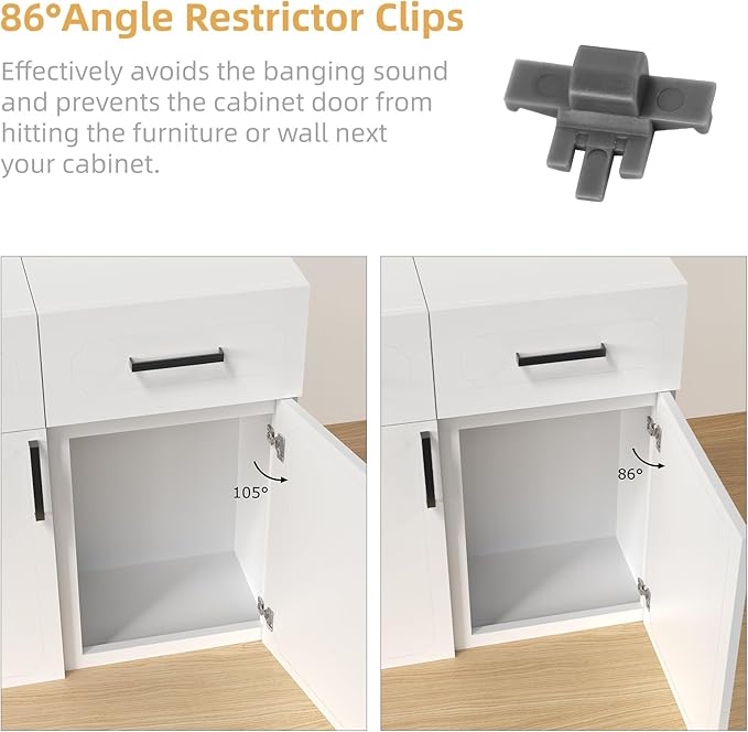 Furniware Cabinet Door Angle Restriction, 50 Pieces 86 Degree Hinge Clip for Soft Close Cabinet Hinges, Opening Restrictor Clip, Nylon