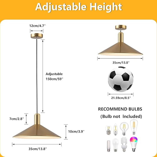 KCO Lighting Mid Century Modern Dome Pendant Light Large Farmhouse Island Lighting Gold Barn Pendant Lights Brass Kitchen Hanging Lights