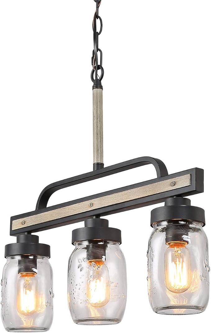 LOG BARN Rustic Mason Jar Chandelier, Farmhouse Lighting Metal Finish, Glass Hanging Pendant for Dining Room, Kitchen Island