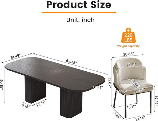 Miuuod 7-Piece 65" Wooden Dining Set, Dining Table & Chair for 6, Includes Dining Table,6 Upholstered Chairs,Wood Legs,Table Set for Dining Room, Kitchen, Black
