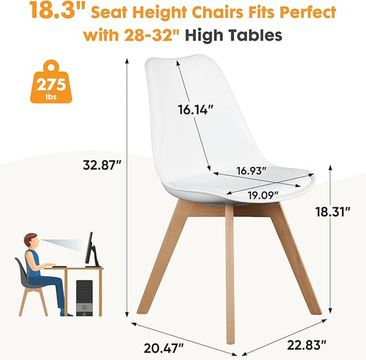 NEWBULIG Dining Chairs Set of 8, Mid Century Modern Dining Room Chairs for Kitchen, PU Leather Cushion and Upholstered Side Seating with Wood Legs for Living Rroom, Lounge, White