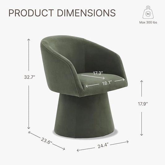 KISLOT Swivel Dining Chairs Set of 4, Upholstered Mid Century Modern Deskchair with Barrel Back, Linen Fabric Kitchen Chairs for Dining Room, Bedroom, Dressing Room, Green