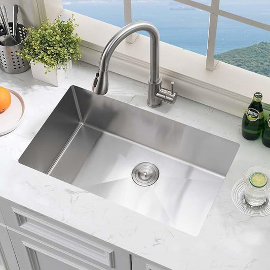 28 Inch Undermount Kitchen Sink Stainless Steel -Hovheir 28x19 Stainless Steel Undermount Kitchen Sink 16 Gauge Deep Single Bowl Under Mount Sinks with Drain