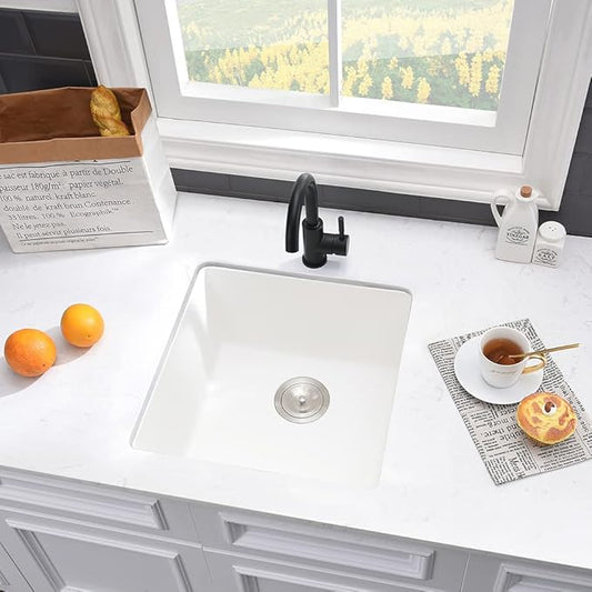 21 Inch Rv Sink Undermount-VASOYO 21x19 Wet Bar Sink Undermount Prep Outdoor Sinks White Quartz Composite Kitchen Sinks Small Deep Singe Basin with Bottom Grid