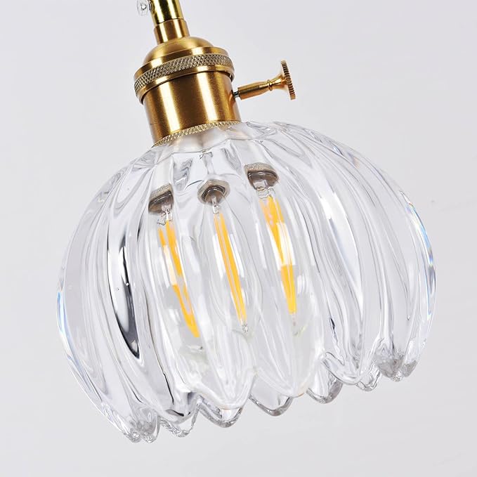 Mini Flower Hanging Lamp Plug in Pendant Light Fixtures, 15Ft Clear Glass Pendant Lights Kitchen Island Dining Room Bedroom Living Room, LED Bulb Included
