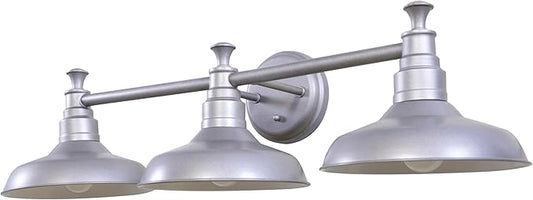Design House 520312 Kimball Industrial Farmhouse 3-Light Indoor Bathroom Vanity Light with Metal Shades for Over the Mirror, Galvanized Paint