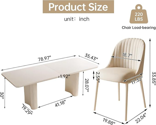 Miuuod Extra Large Kitchen & Dining Table Set, Modern Kitchen Table Furniture with 8 Upholstered PU Chairs for Dining Room,Compact Space-Saving,Stable Frame Dining Table,Cream White