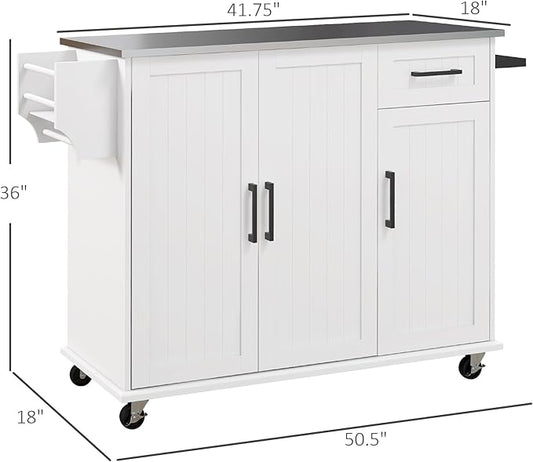 Kitchen Island with Storage, Rolling Kitchen Island on Wheels with Drawer, 3 Cabinets
