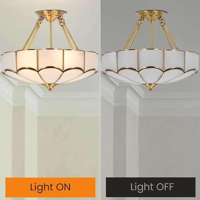 18" Tiffany Pendant Light Fixture, 4-Light Semi Flush Mount Ceiling Light, Vintage Handmade Glass Ceiling Light Fixture for Foyer Entryway Stairway