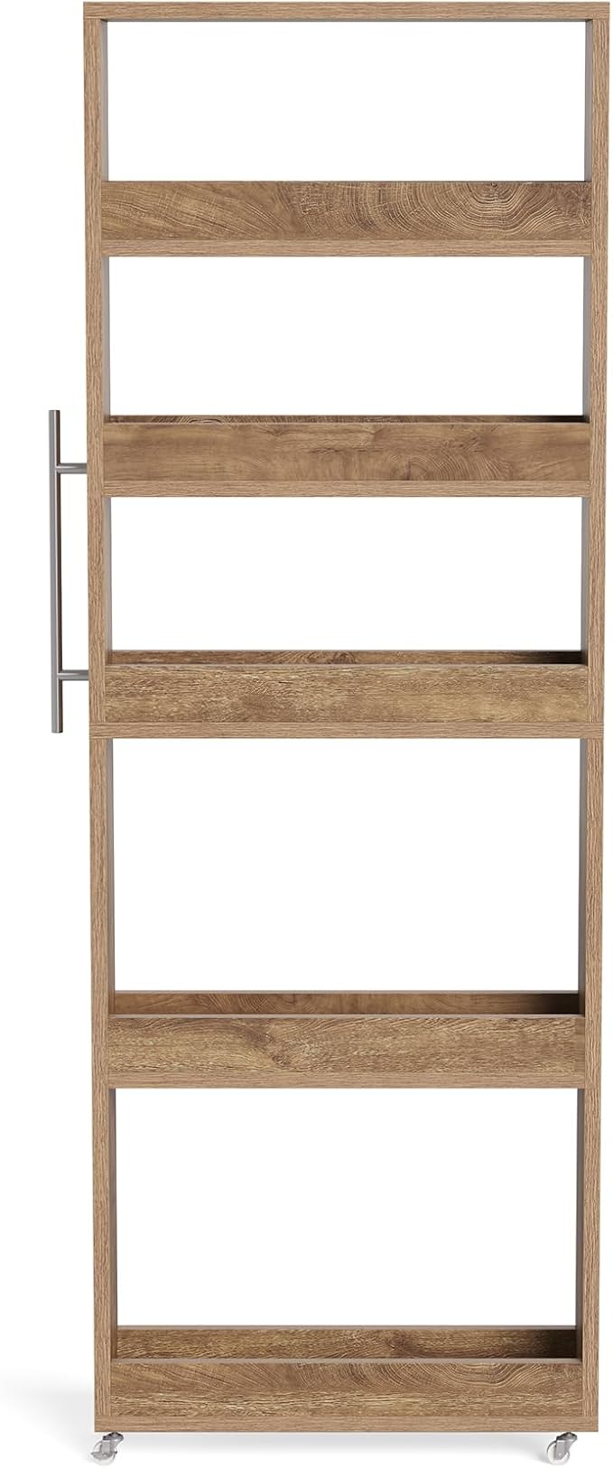 LITTLE TREE 63-Inch Slim Storage Cart on Wheels, 5-Tier Tall Narrow Mobile Shelf Organizer, Rolling Utility Cart with Metal Handle for Kitchen, Dining Room, Small Spaces, Brown