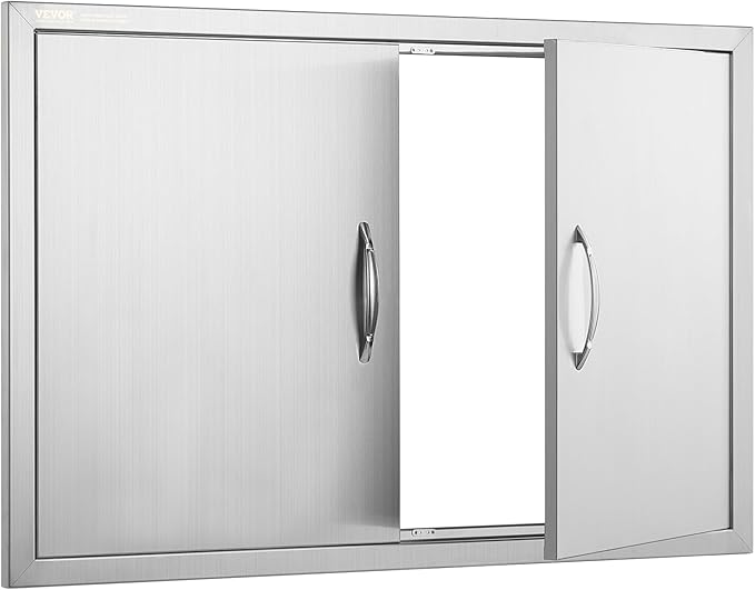 VEVOR BBQ Double Door, 35W x 24H Inch Stainless Steel Flush Mount Vertical Door with Handles, for Grilling Station