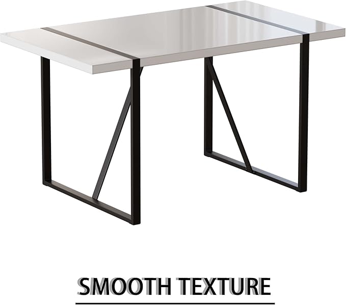 55" Stain-Resistant Dining Table, Kitchen Table with Metal Legs, Dinner Tables with Stable Frame for Dining Room & Living Space, White
