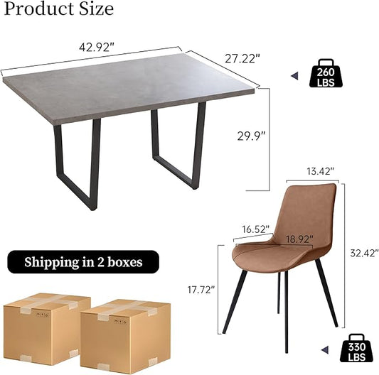 HIPIHOM 5 Piece Dining Table Set, 42.9 Inch Modern Kitchen Dining Table and Leather Dining Chairs for Kitchen Dining Room (Table + 4 Brown Chairs)
