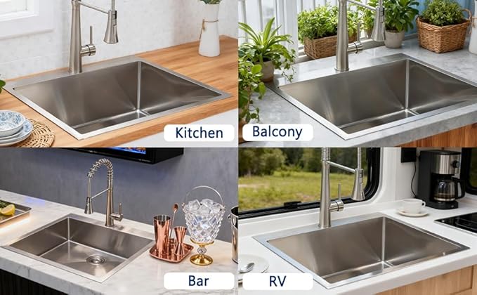 Friho 30 Inch Drop in Kitchen Sink, 30x18 Top Mount Commercial Handmade 18 Gauge Single Bowl Stainless Steel Sink With Basket Strainer