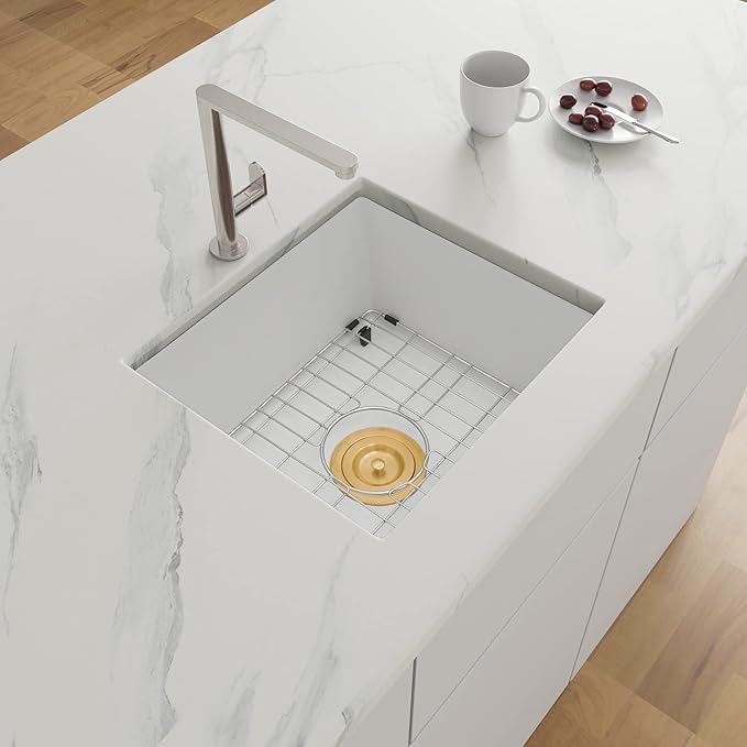 White Bar Sink Undermount,16 X 18 inch Small Composite Bar Sink,Granite Kitchen & Bar Sinks (White, 16" X 18")