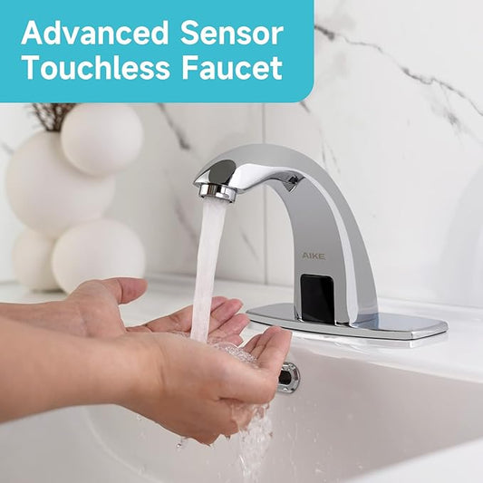 AIKE Touchless Bathroom Faucet for Commercial Automatic Sink Tap, Polished Finsh,Model AK7500(Battery Operated)
