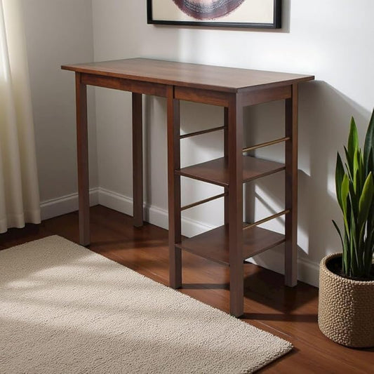 Furnifact Antique Walnut Dining Table with Storage – Small Kitchen Table for 2 – Space-Saving High Top Dinner Table with Side Shelves for Compact Spaces