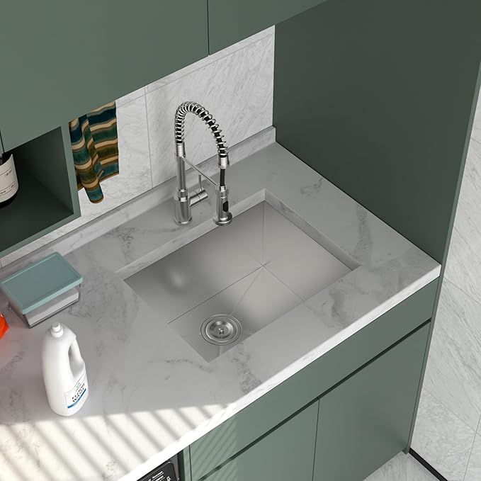 Logmey 24x18 Undermount Laundry Sink 24 Inch Laundry Room 12" Deep Sinks Handmade 16 Gauge Heavy Duty Stainless Steel Large Capacity Utility Washing Tub for Home & Commercial Use