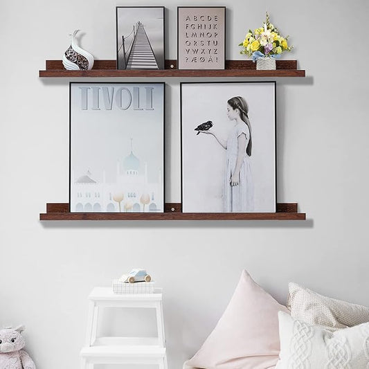 AZSKY 48 Inch Long Floating Shelves for Wall Large Picture Ledge Walnut Photo Ledge Wall Shelf Bookshelf for Home Decor Bathroom Kitchen Spice Rack Gallery Kids Book