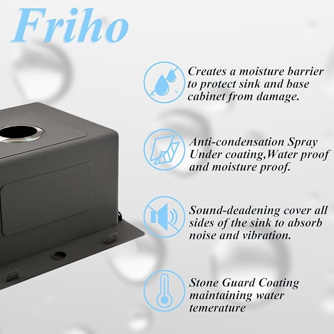 Friho Drop-in Black Bar Sink, 18"x 18" Inch Small Kitchen Sink, Stainless Steel Handmade Single Bowl Topmount RV Kitchen Sinks With Basket Strainer