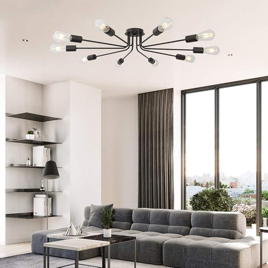 Modern Semi Flush Mount Ceiling Light Industrial 10 Light Vintage Oil Rubber Bronze Sputnik Chandelier Lighting Industrial Kitchen Light Fixture