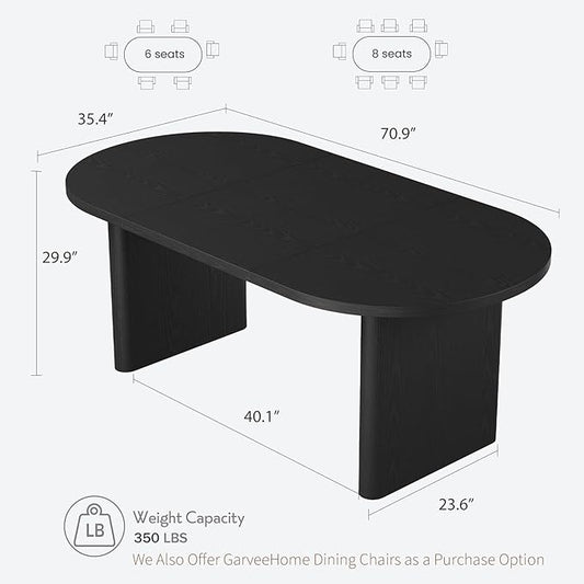 GarveeHome Oval Dining Table for 6-8 People, Long Large Kitchen Table with Thick Sturdy Wooden Base, Farmhouse Dining Room Table for for Kitchen, Living Room, Office (70.87" Long,Black)