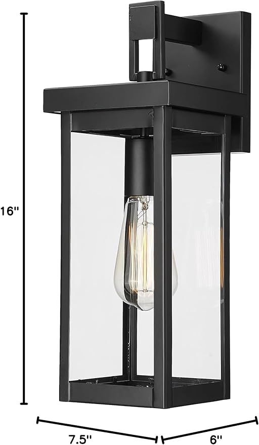 ML Lighting | Barkeley Collection | 42601-PBK | 16" Modern One Bulb Outdoor Steel Small Wall Sconce | Anti-Rust Powder Coat Black with Clear Glass Shade | Exterior Ambient Light for Safety