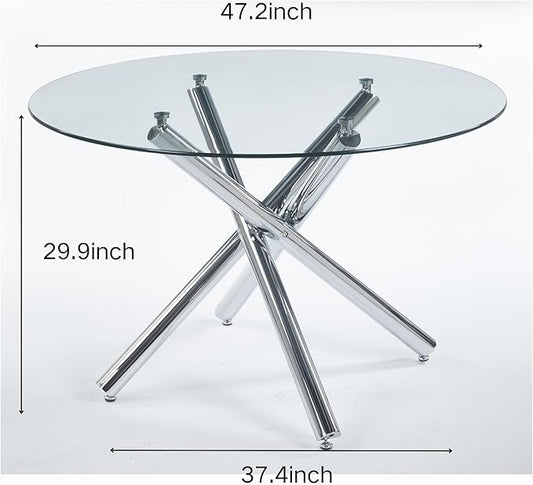 Round Glass Dining Table,Glass Dining Room Table with Metal Legs, Modern Round Kitchen Table for Home, Kitchen, Dining Room