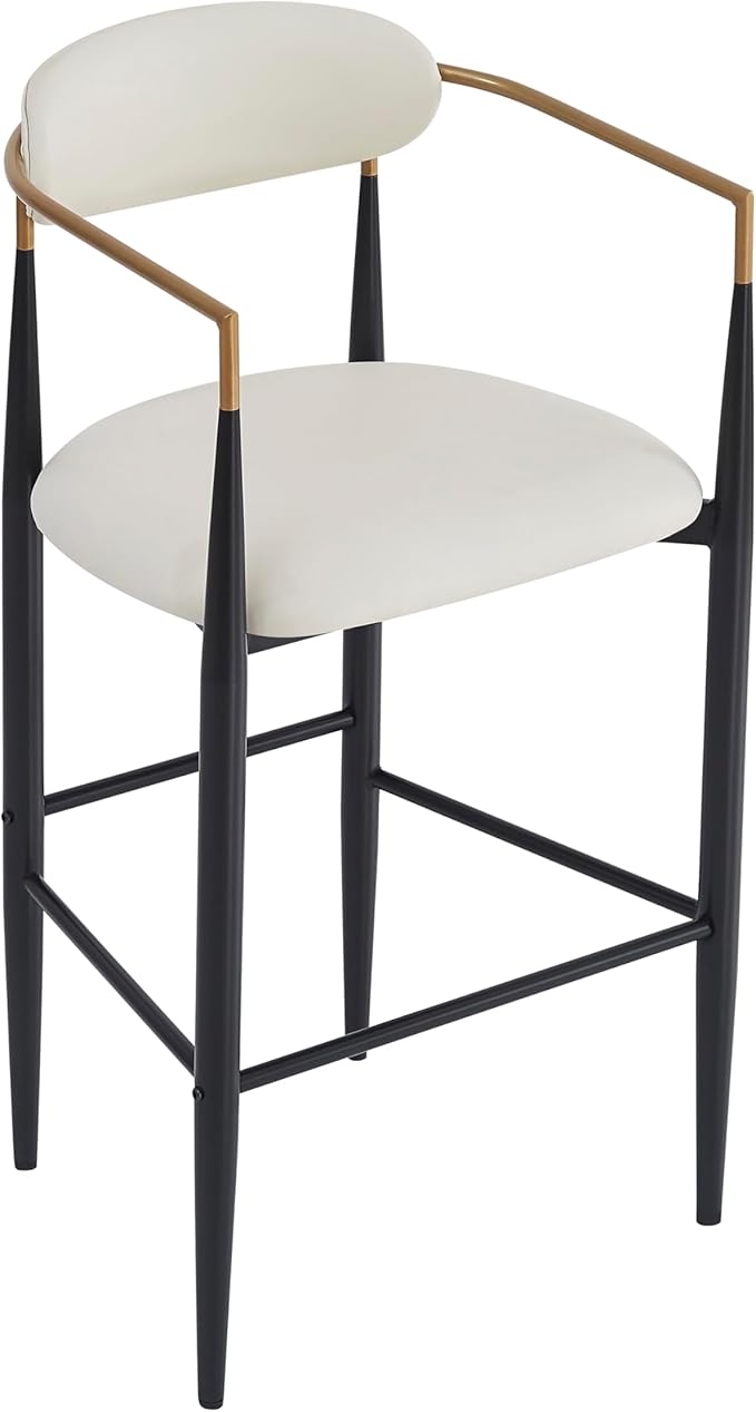 Modern Dining Chairs Set of 2, Fabric Upholstered Dining Room Chairs Stylish Kitchen Chairs,2 Counter Height Bar Stools with Backs, Kitchen Island Seating with Iron Legs, 260lbs Capacity,Beige-Iron