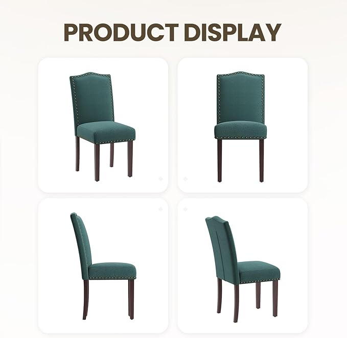 MALOL Dining Chairs Set of 2, Soft Comfortable Upholstered Parsons Chairs with High-Density Cushion & Solid Wood Legs, Nailhead Trim, Modern Accent Chairs for Dining Room, Kitchen, Living Room – Green
