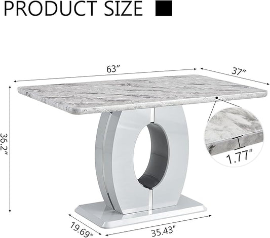 gopop Bar Height Dining Table,Marble Dining Table for 6,1.77-inch Thick Marbleized Textured Tabletop with High-Gloss MDF Base,Counter Height Table Ideal for Pub Bar Gatherings at Home