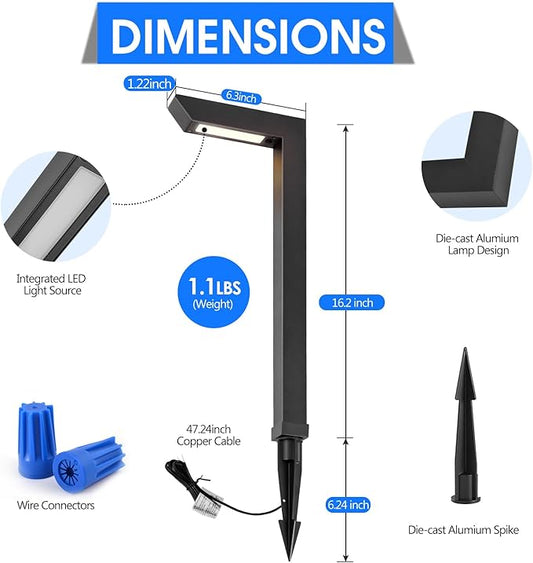 Energetic 5CCT Low Voltage Landscape Lights, 5W 200LM IP65 Waterproof LED Pathway Lights, 50000 Hrs, Outdoor Landscape Lighting, Square Modern Side Lit, Die-cast Aluminum Housing, ETL, Black, 4 Pack