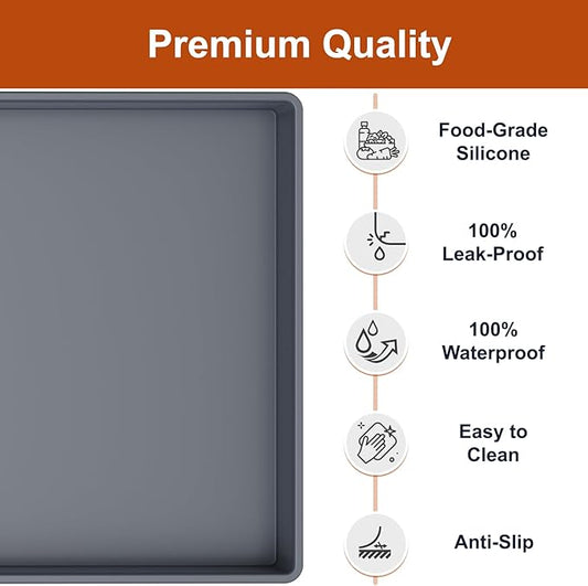 ukeetap Extra Thick Silicone Mat Waterproof with Raised Edge 19โ x 12โ, BPA Free Non-Slip Dog & Cat Food Mat, Feeding Mat for Food and Water Bowls, Spill Proof Mat to Protect Floors, Gray