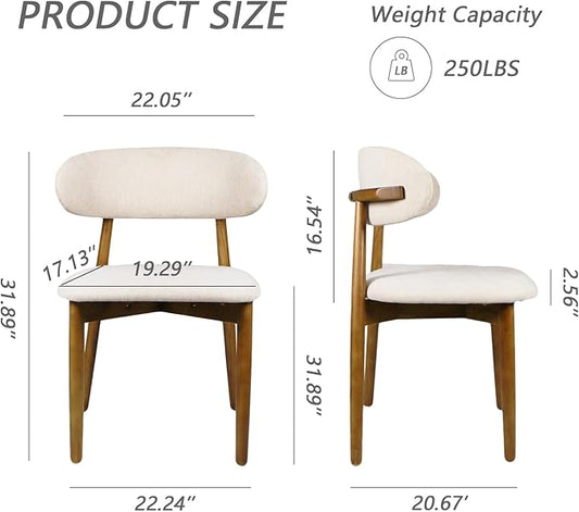 Modern Upholstered Dining Chairs, Beige Fabric Seat with Wooden Legs, Contemporary Kitchen Side Chairs, Set of 2