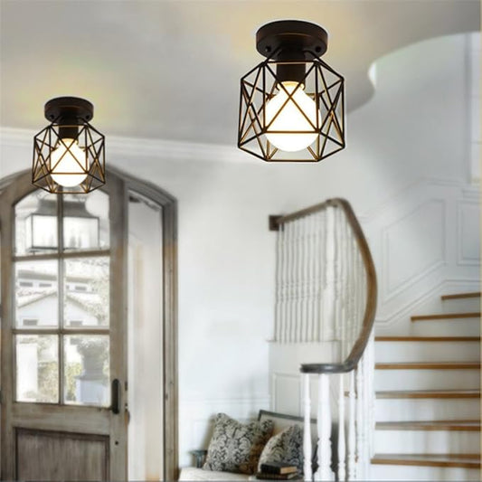 KOONTING Retro Vintage Industrial Flush Mount Ceiling Light, Mini Painting Metal Pendant Light Ceiling Light Fixture for Hallway Stairway Bedroom Kitchen, Black.