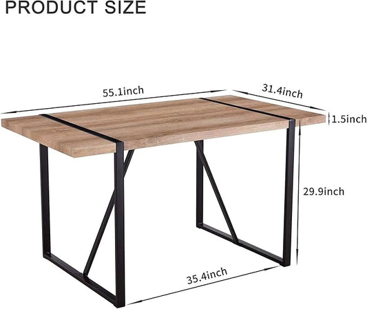 55" Extendable Island Table, Rustic Dining Table with Metal Frame, Mid Century Dining Table for Kitchen Dining Living Room, Rustic Brown